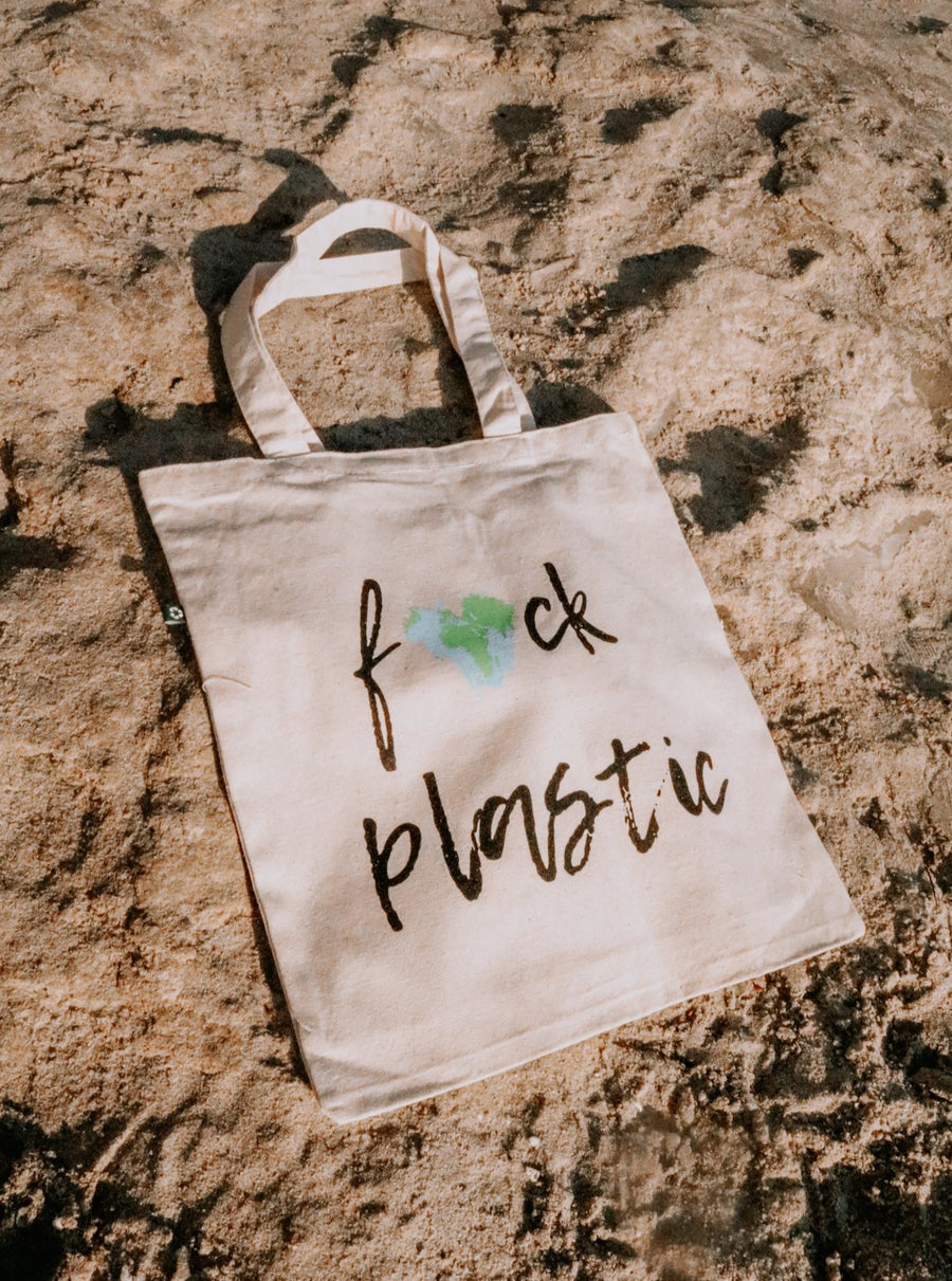 f🌎ck plastic recycled canvas tote